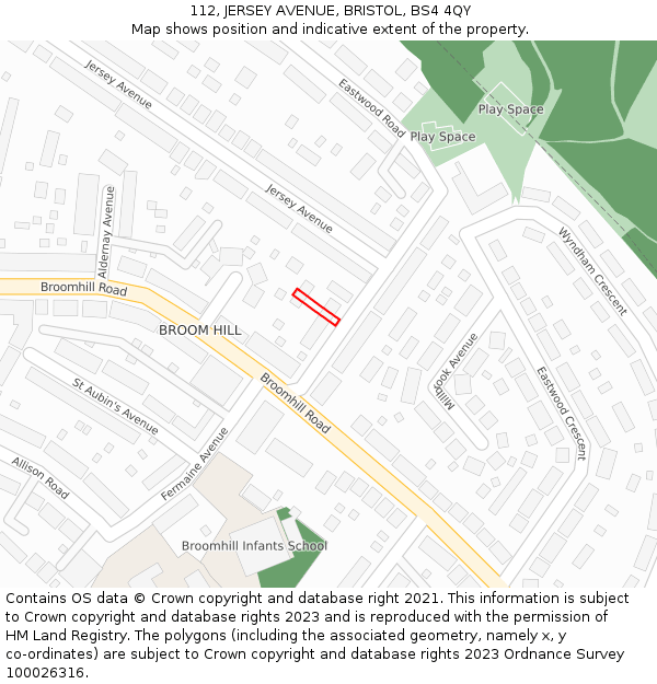 112, JERSEY AVENUE, BRISTOL, BS4 4QY: Location map and indicative extent of plot
