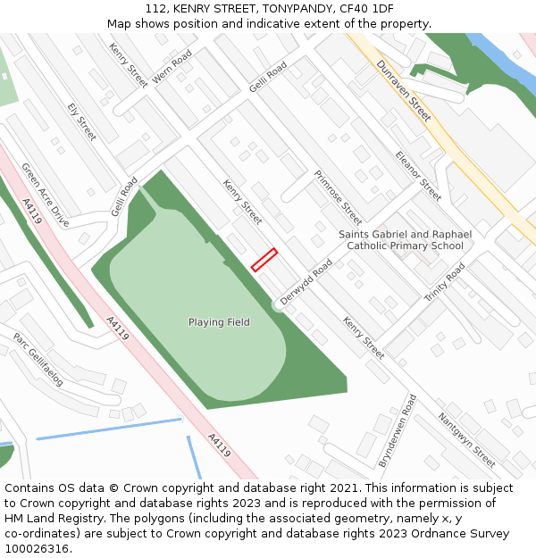 112, KENRY STREET, TONYPANDY, CF40 1DF: Location map and indicative extent of plot