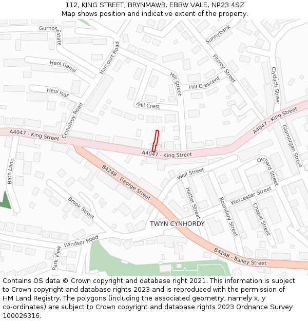 112, KING STREET, BRYNMAWR, EBBW VALE, NP23 4SZ: Location map and indicative extent of plot