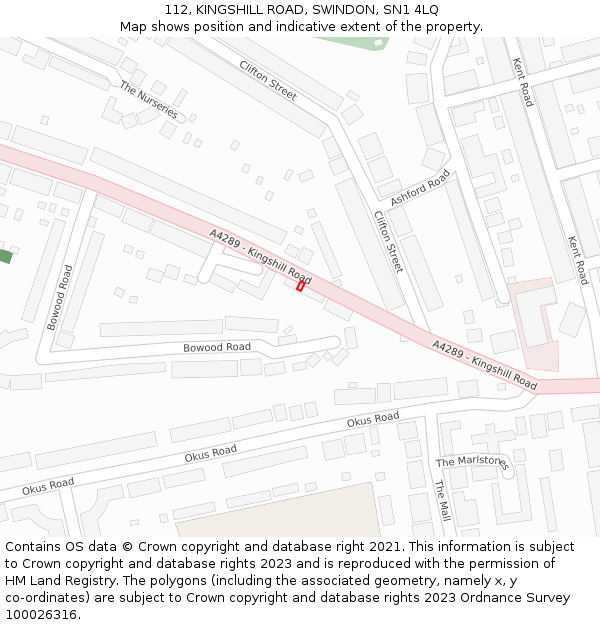 112, KINGSHILL ROAD, SWINDON, SN1 4LQ: Location map and indicative extent of plot