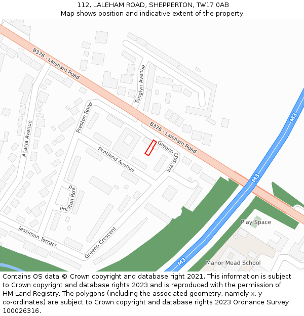112, LALEHAM ROAD, SHEPPERTON, TW17 0AB: Location map and indicative extent of plot
