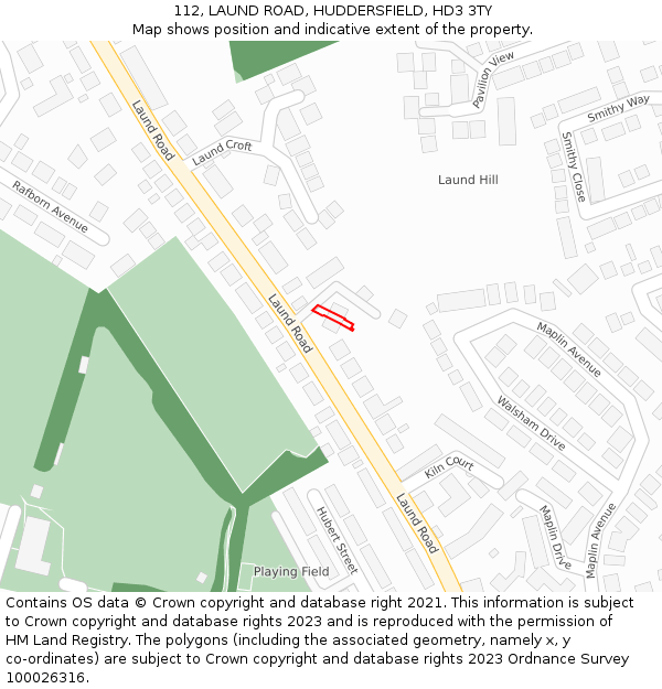 112, LAUND ROAD, HUDDERSFIELD, HD3 3TY: Location map and indicative extent of plot