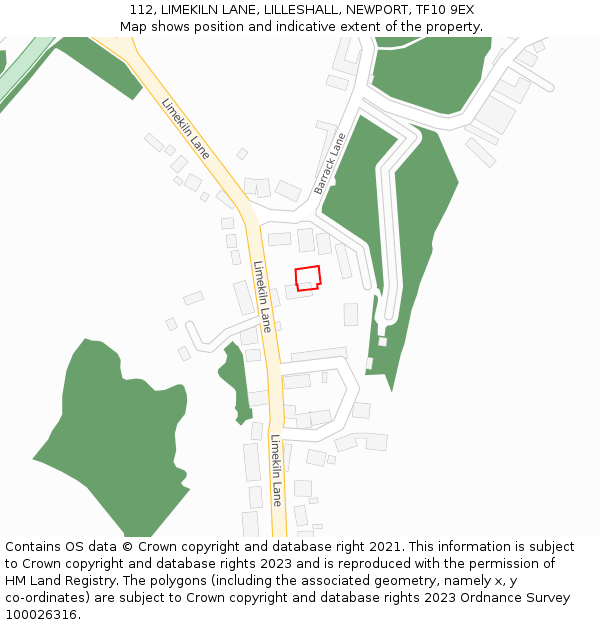 112, LIMEKILN LANE, LILLESHALL, NEWPORT, TF10 9EX: Location map and indicative extent of plot