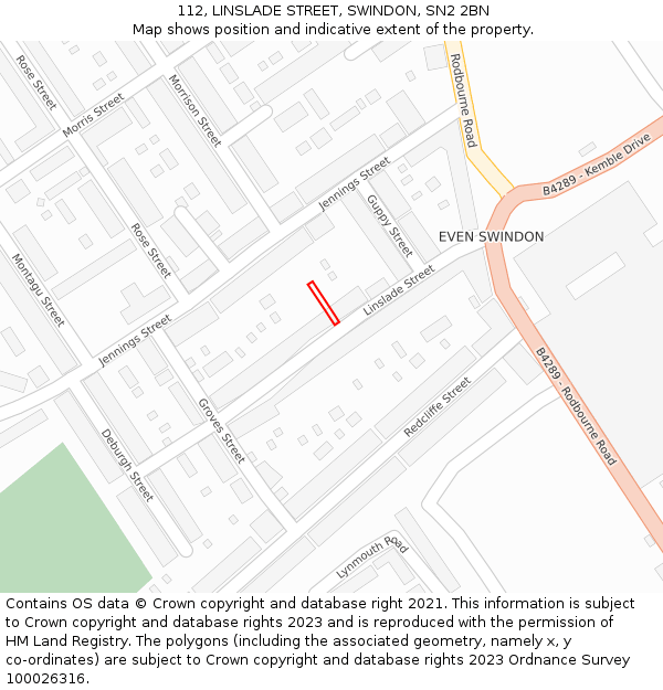 112, LINSLADE STREET, SWINDON, SN2 2BN: Location map and indicative extent of plot