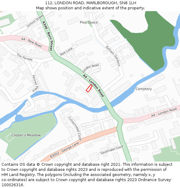 112, LONDON ROAD, MARLBOROUGH, SN8 1LH: Location map and indicative extent of plot