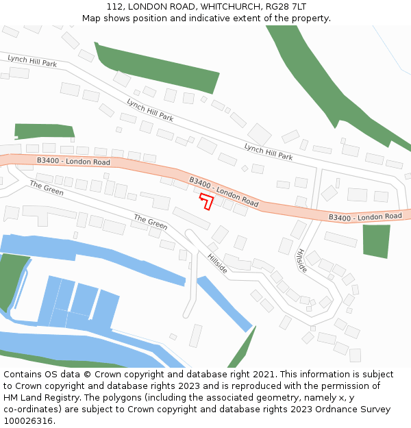 112, LONDON ROAD, WHITCHURCH, RG28 7LT: Location map and indicative extent of plot