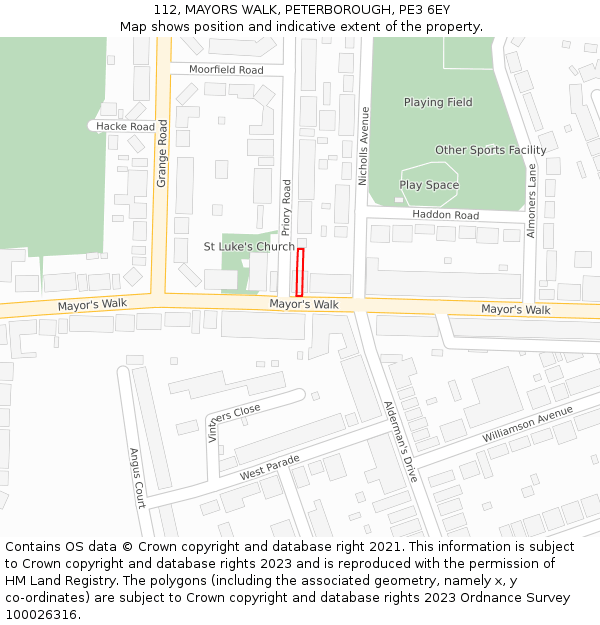 112, MAYORS WALK, PETERBOROUGH, PE3 6EY: Location map and indicative extent of plot