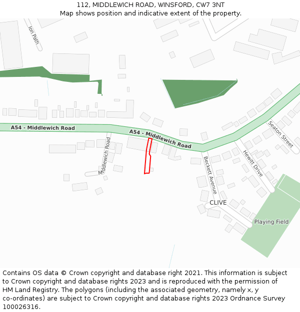 112, MIDDLEWICH ROAD, WINSFORD, CW7 3NT: Location map and indicative extent of plot