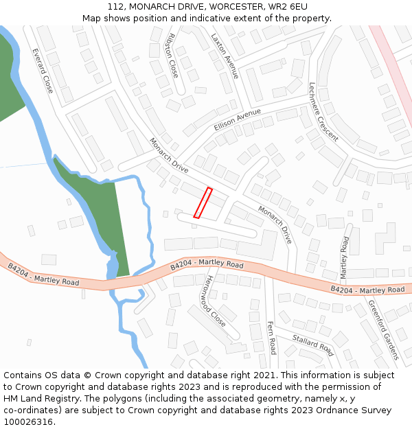 112, MONARCH DRIVE, WORCESTER, WR2 6EU: Location map and indicative extent of plot
