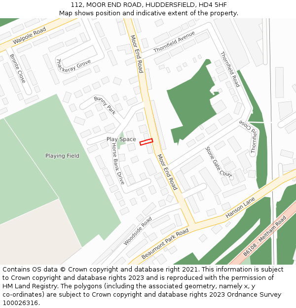 112, MOOR END ROAD, HUDDERSFIELD, HD4 5HF: Location map and indicative extent of plot