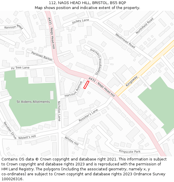 112, NAGS HEAD HILL, BRISTOL, BS5 8QP: Location map and indicative extent of plot