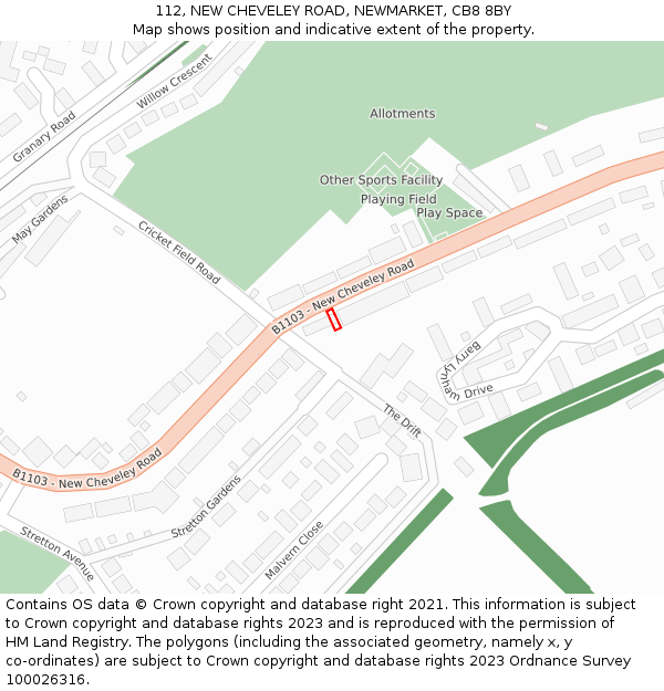112, NEW CHEVELEY ROAD, NEWMARKET, CB8 8BY: Location map and indicative extent of plot