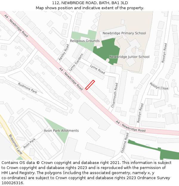 112, NEWBRIDGE ROAD, BATH, BA1 3LD: Location map and indicative extent of plot