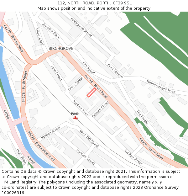 112, NORTH ROAD, PORTH, CF39 9SL: Location map and indicative extent of plot