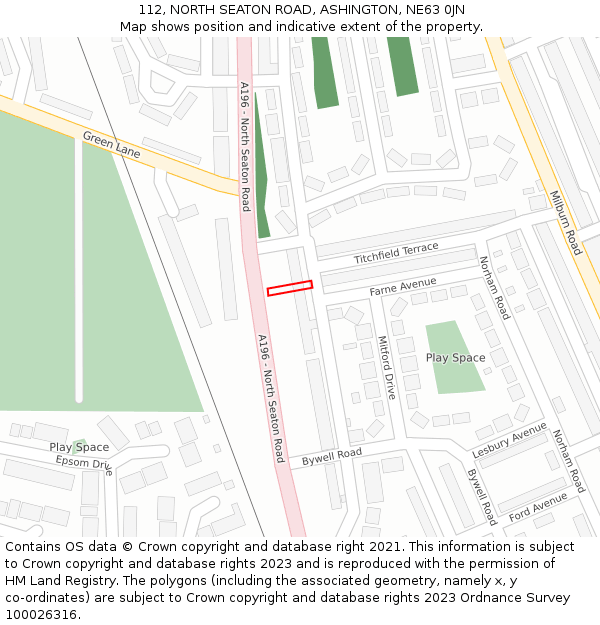 112, NORTH SEATON ROAD, ASHINGTON, NE63 0JN: Location map and indicative extent of plot