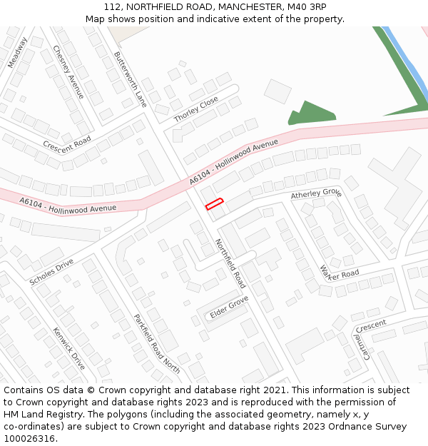 112, NORTHFIELD ROAD, MANCHESTER, M40 3RP: Location map and indicative extent of plot