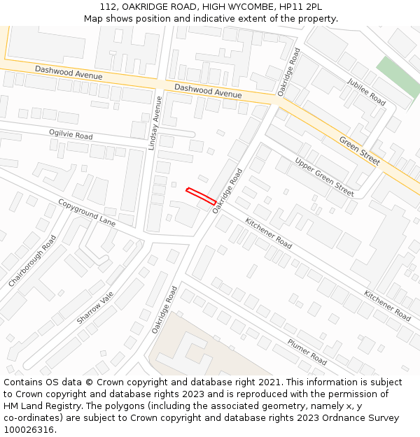 112, OAKRIDGE ROAD, HIGH WYCOMBE, HP11 2PL: Location map and indicative extent of plot