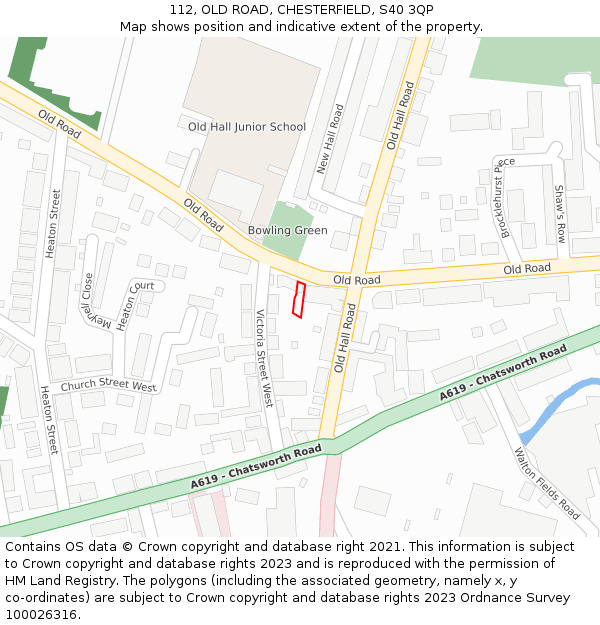 112, OLD ROAD, CHESTERFIELD, S40 3QP: Location map and indicative extent of plot