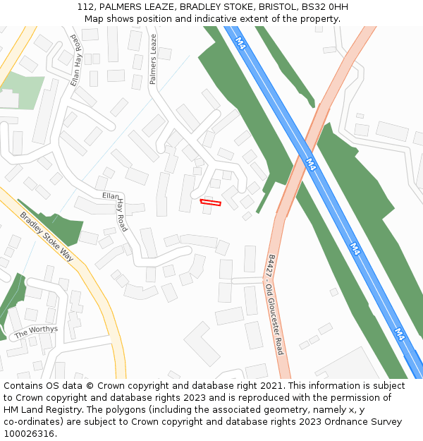 112, PALMERS LEAZE, BRADLEY STOKE, BRISTOL, BS32 0HH: Location map and indicative extent of plot