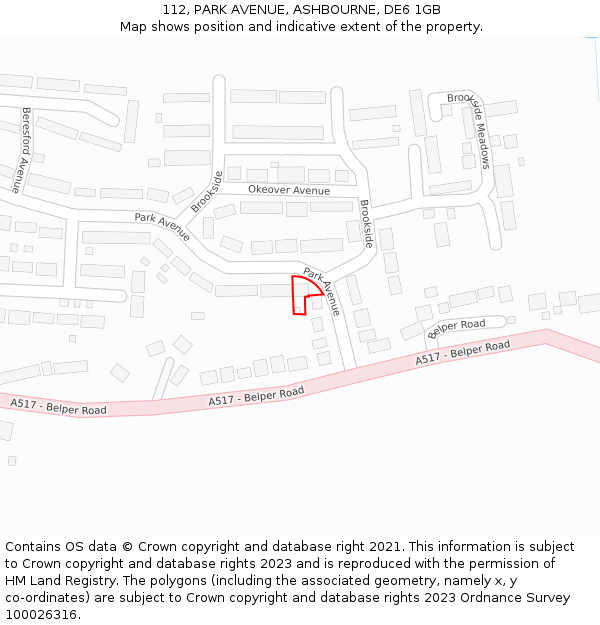 112, PARK AVENUE, ASHBOURNE, DE6 1GB: Location map and indicative extent of plot