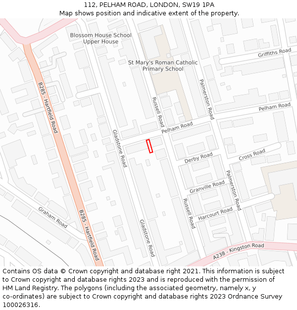 112, PELHAM ROAD, LONDON, SW19 1PA: Location map and indicative extent of plot