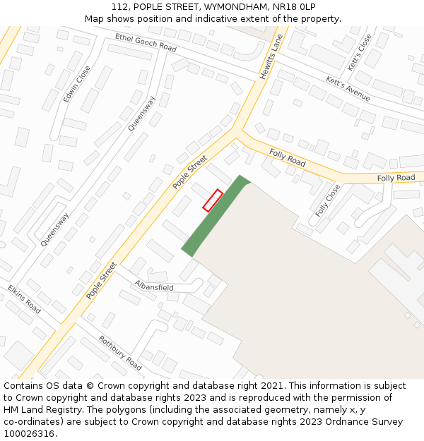 112, POPLE STREET, WYMONDHAM, NR18 0LP: Location map and indicative extent of plot
