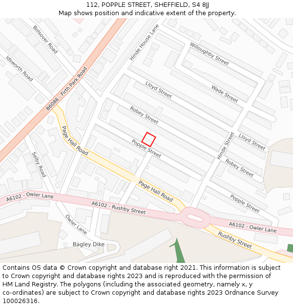 112, POPPLE STREET, SHEFFIELD, S4 8JJ: Location map and indicative extent of plot