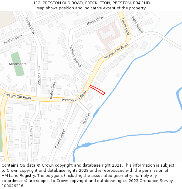 112, PRESTON OLD ROAD, FRECKLETON, PRESTON, PR4 1HD: Location map and indicative extent of plot