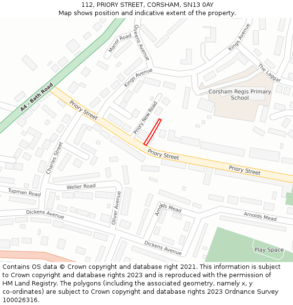 112, PRIORY STREET, CORSHAM, SN13 0AY: Location map and indicative extent of plot