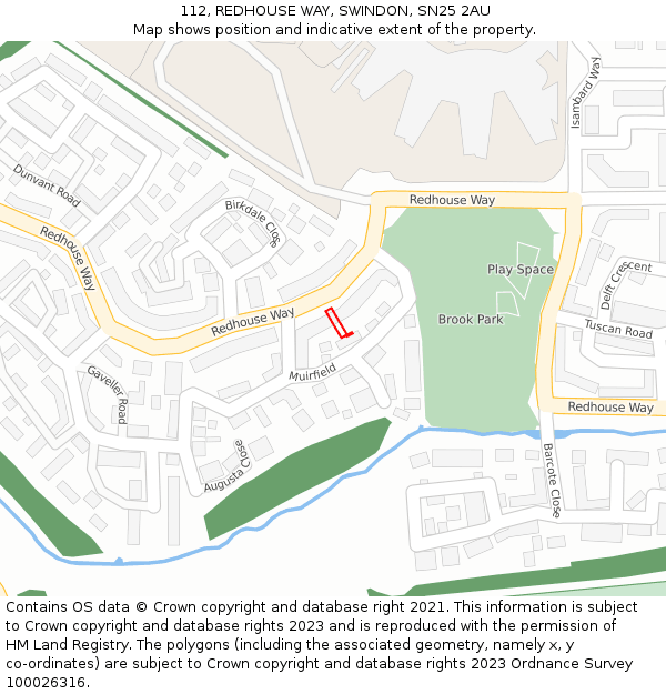 112, REDHOUSE WAY, SWINDON, SN25 2AU: Location map and indicative extent of plot