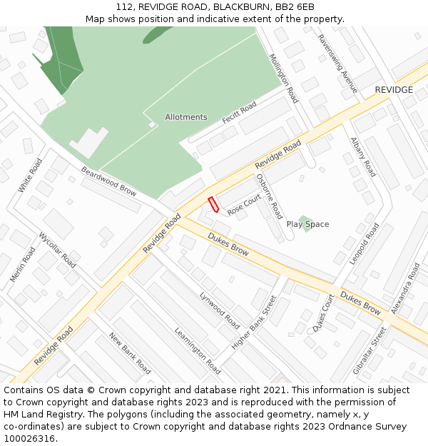112, REVIDGE ROAD, BLACKBURN, BB2 6EB: Location map and indicative extent of plot