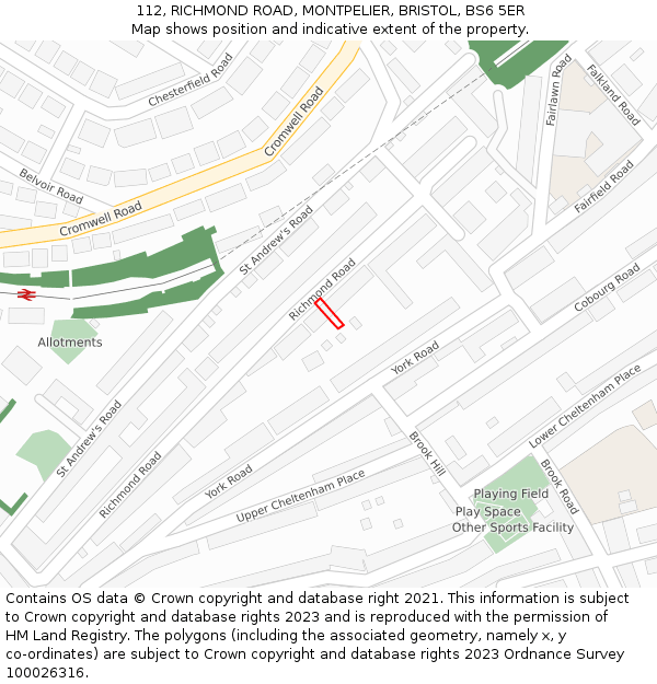 112, RICHMOND ROAD, MONTPELIER, BRISTOL, BS6 5ER: Location map and indicative extent of plot