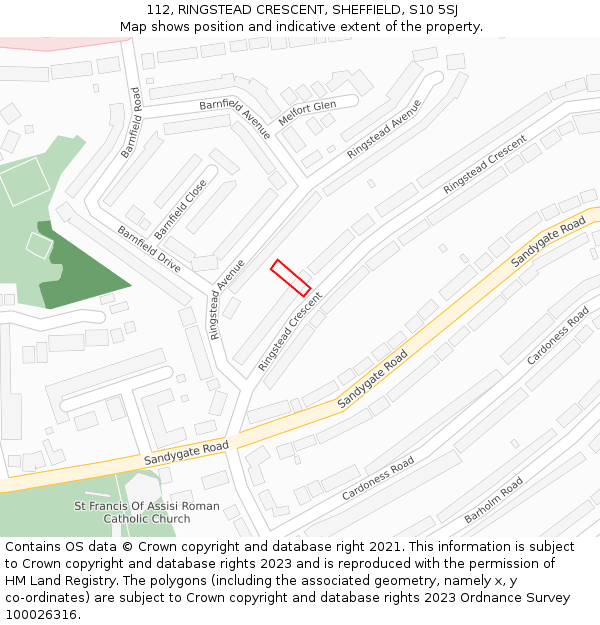112, RINGSTEAD CRESCENT, SHEFFIELD, S10 5SJ: Location map and indicative extent of plot