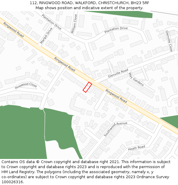 112, RINGWOOD ROAD, WALKFORD, CHRISTCHURCH, BH23 5RF: Location map and indicative extent of plot