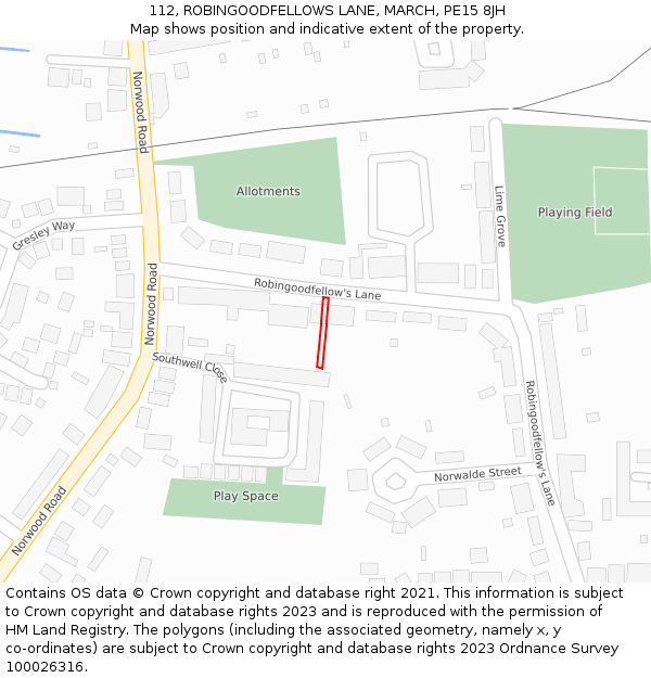 112, ROBINGOODFELLOWS LANE, MARCH, PE15 8JH: Location map and indicative extent of plot