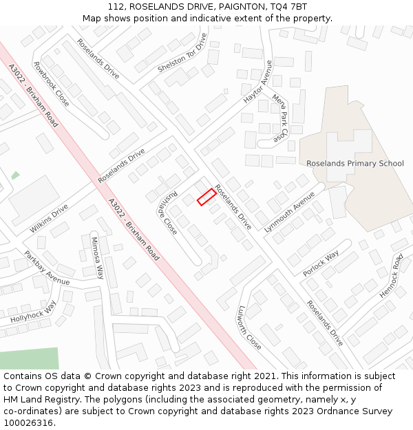 112, ROSELANDS DRIVE, PAIGNTON, TQ4 7BT: Location map and indicative extent of plot