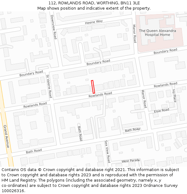 112, ROWLANDS ROAD, WORTHING, BN11 3LE: Location map and indicative extent of plot