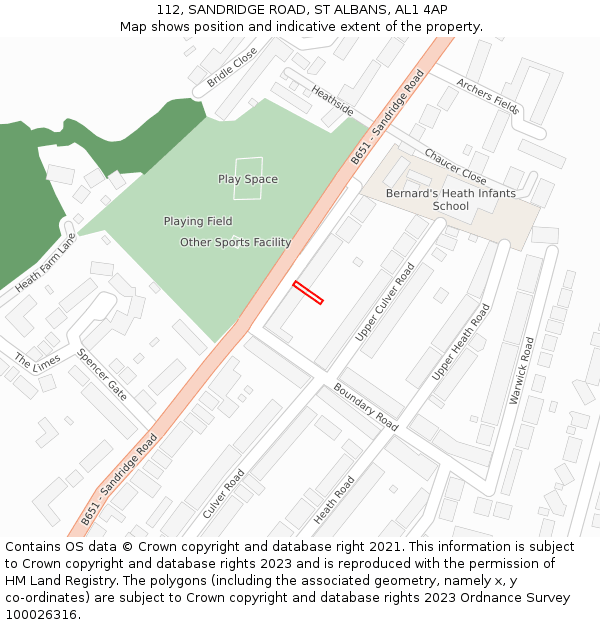 112, SANDRIDGE ROAD, ST ALBANS, AL1 4AP: Location map and indicative extent of plot