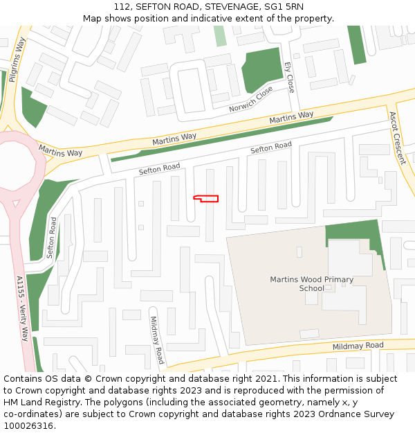 112, SEFTON ROAD, STEVENAGE, SG1 5RN: Location map and indicative extent of plot