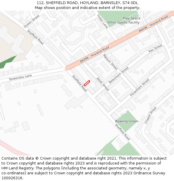 112, SHEFFIELD ROAD, HOYLAND, BARNSLEY, S74 0DL: Location map and indicative extent of plot