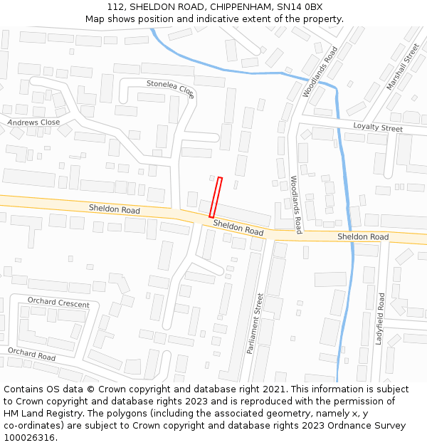 112, SHELDON ROAD, CHIPPENHAM, SN14 0BX: Location map and indicative extent of plot
