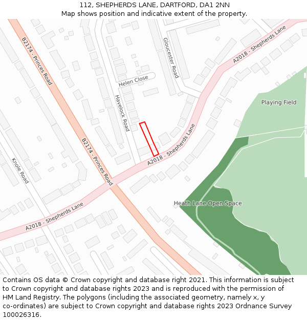 112, SHEPHERDS LANE, DARTFORD, DA1 2NN: Location map and indicative extent of plot
