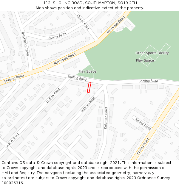 112, SHOLING ROAD, SOUTHAMPTON, SO19 2EH: Location map and indicative extent of plot
