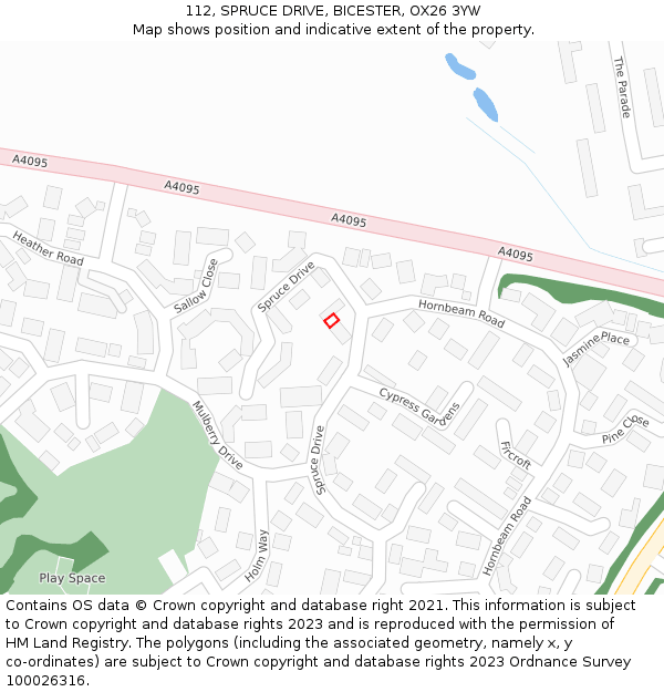 112, SPRUCE DRIVE, BICESTER, OX26 3YW: Location map and indicative extent of plot