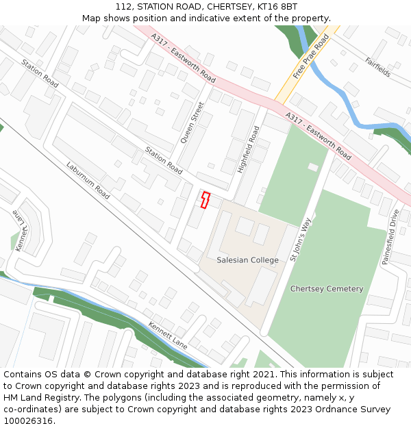 112, STATION ROAD, CHERTSEY, KT16 8BT: Location map and indicative extent of plot