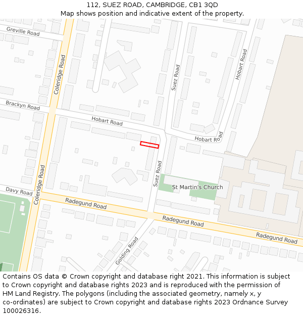 112, SUEZ ROAD, CAMBRIDGE, CB1 3QD: Location map and indicative extent of plot