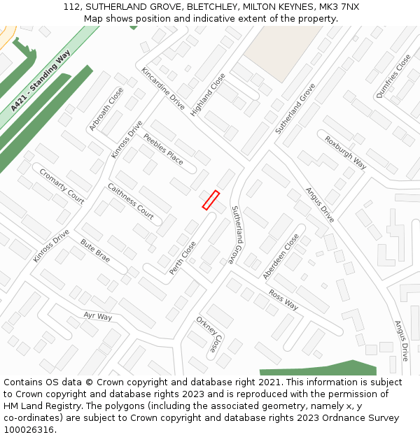 112, SUTHERLAND GROVE, BLETCHLEY, MILTON KEYNES, MK3 7NX: Location map and indicative extent of plot