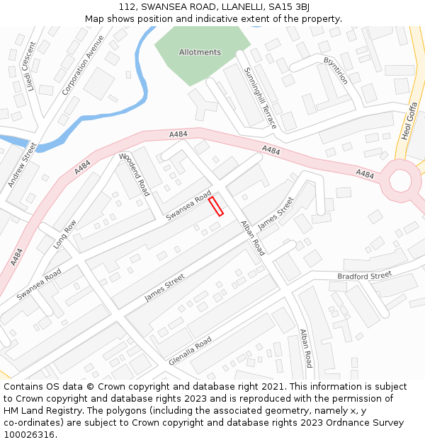 112, SWANSEA ROAD, LLANELLI, SA15 3BJ: Location map and indicative extent of plot