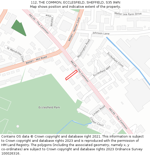 112, THE COMMON, ECCLESFIELD, SHEFFIELD, S35 9WN: Location map and indicative extent of plot