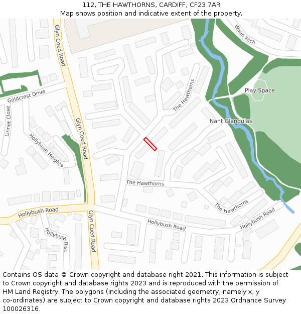112, THE HAWTHORNS, CARDIFF, CF23 7AR: Location map and indicative extent of plot